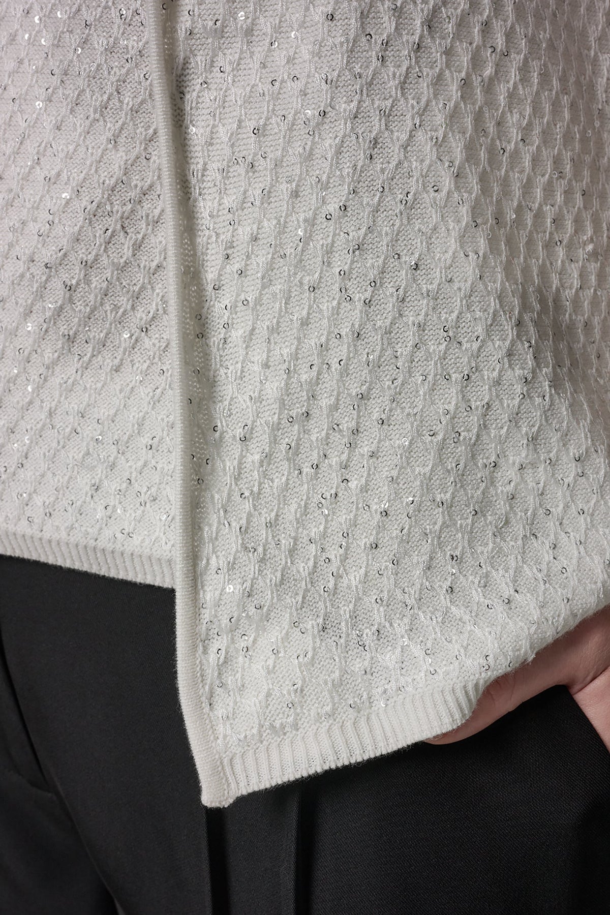 SHORT SLEEVE SEQUIN CARDIGAN - Cream