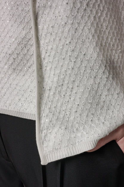 SHORT SLEEVE SEQUIN CARDIGAN - Cream