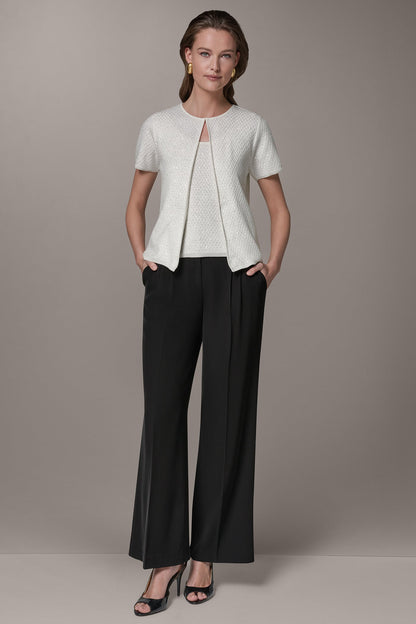 SHORT SLEEVE SEQUIN CARDIGAN - Cream