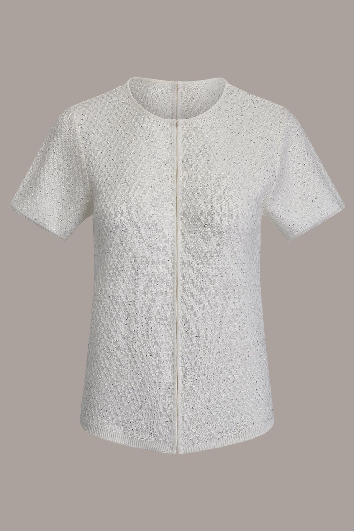 SHORT SLEEVE SEQUIN CARDIGAN - Cream