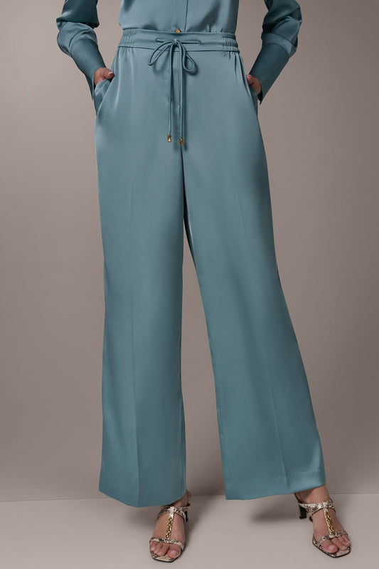 SATIN HIGH-RISE WIDE-LEG PANT - Waterlily