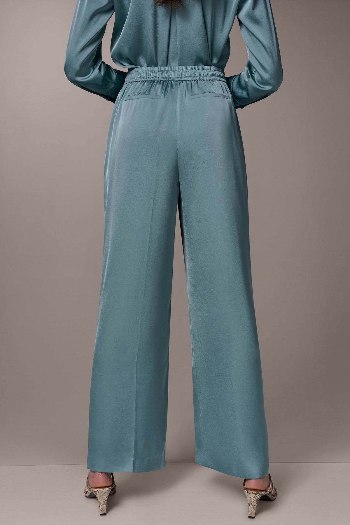 SATIN HIGH-RISE WIDE-LEG PANT - Waterlily