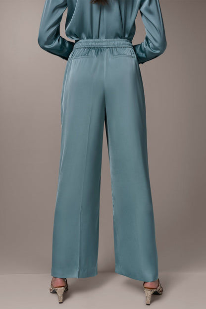 SATIN HIGH-RISE WIDE-LEG PANT - Waterlily