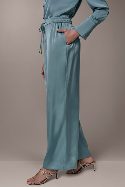 SATIN HIGH-RISE WIDE-LEG PANT - Waterlily