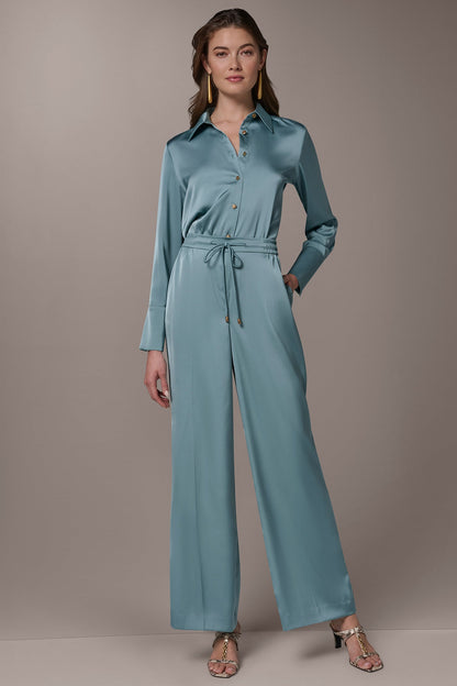 SATIN HIGH-RISE WIDE-LEG PANT - Waterlily