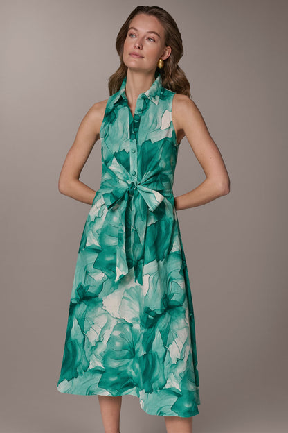 LINEN-BLEND FLORAL MIDI SHIRT DRESS - Lawn Multi