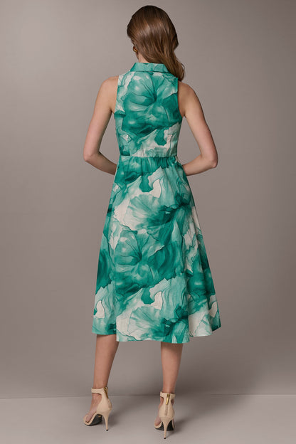 LINEN-BLEND FLORAL MIDI SHIRT DRESS - Lawn Multi
