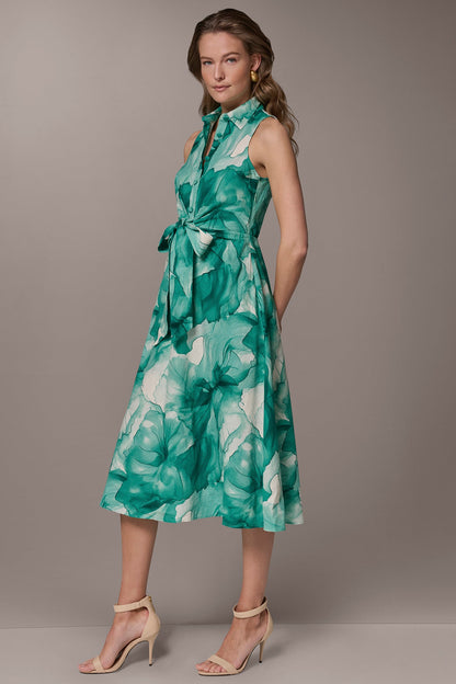 LINEN-BLEND FLORAL MIDI SHIRT DRESS - Lawn Multi