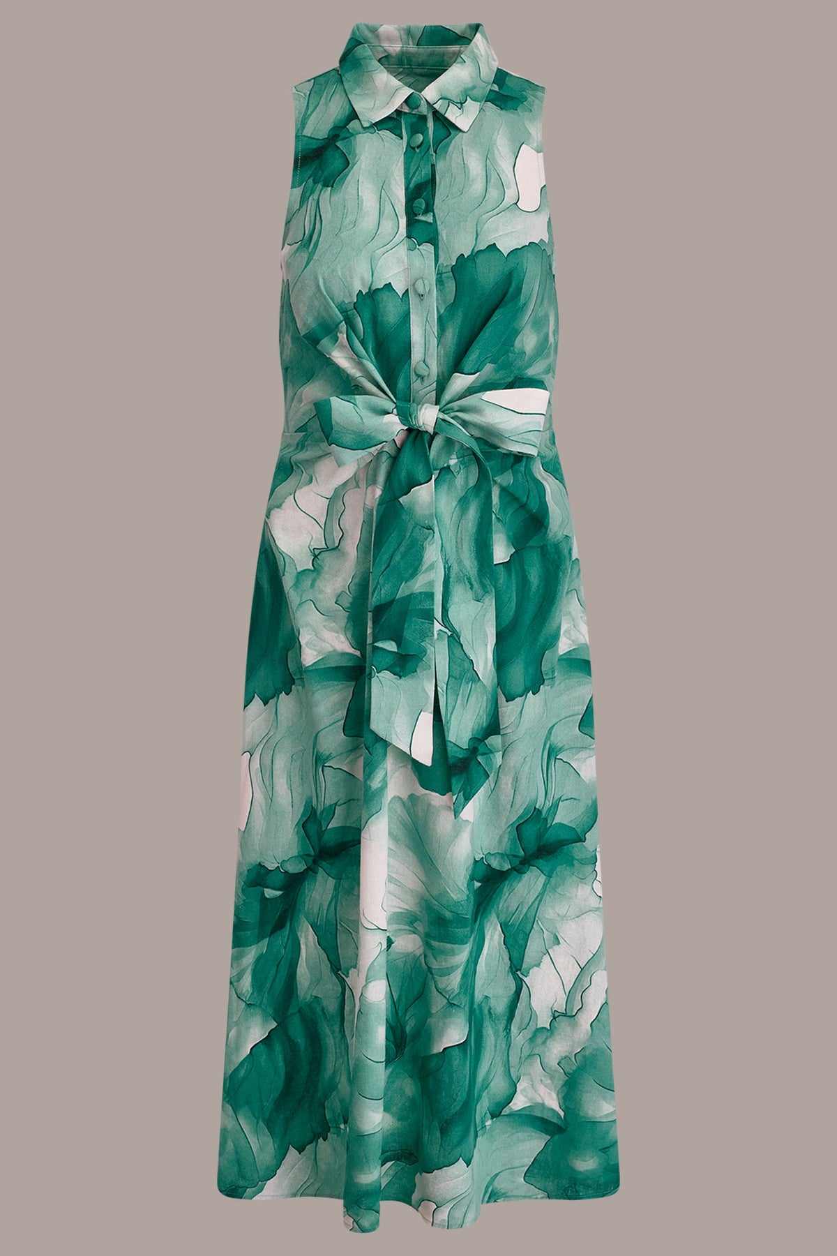 LINEN-BLEND FLORAL MIDI SHIRT DRESS - Lawn Multi