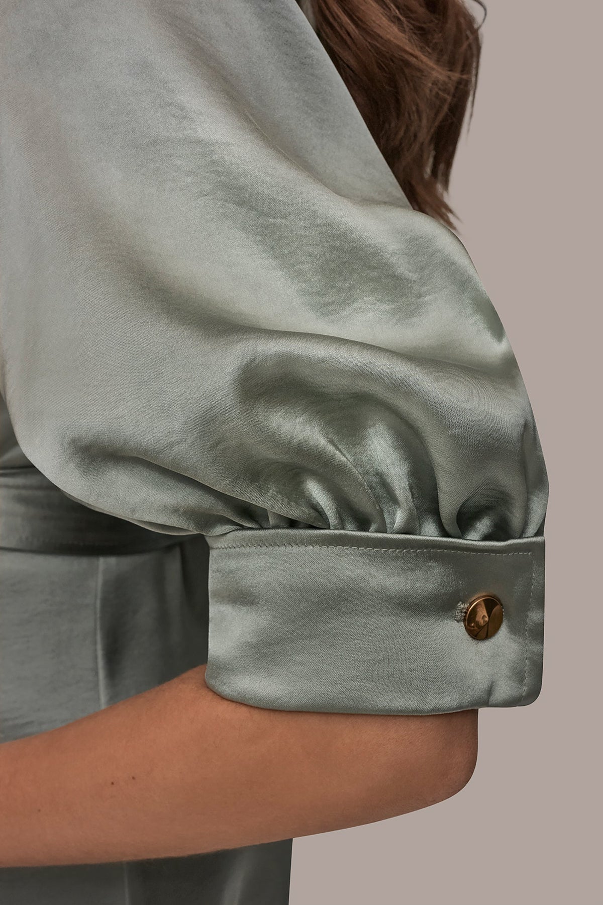 SATIN MIDI SHIRT DRESS - WEATHERED SAGE