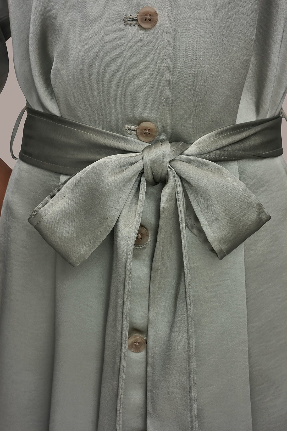 SATIN MIDI SHIRT DRESS - WEATHERED SAGE