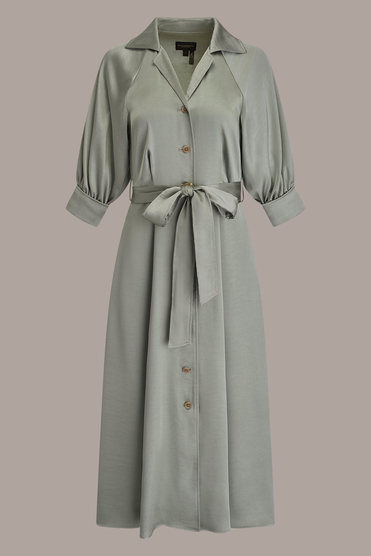 SATIN MIDI SHIRT DRESS - WEATHERED SAGE