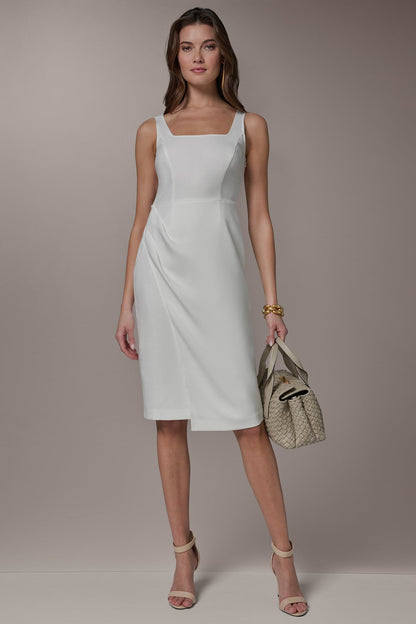 TENCEL WRAP-EFFECT MIDI SHEATH DRESS - Cream
