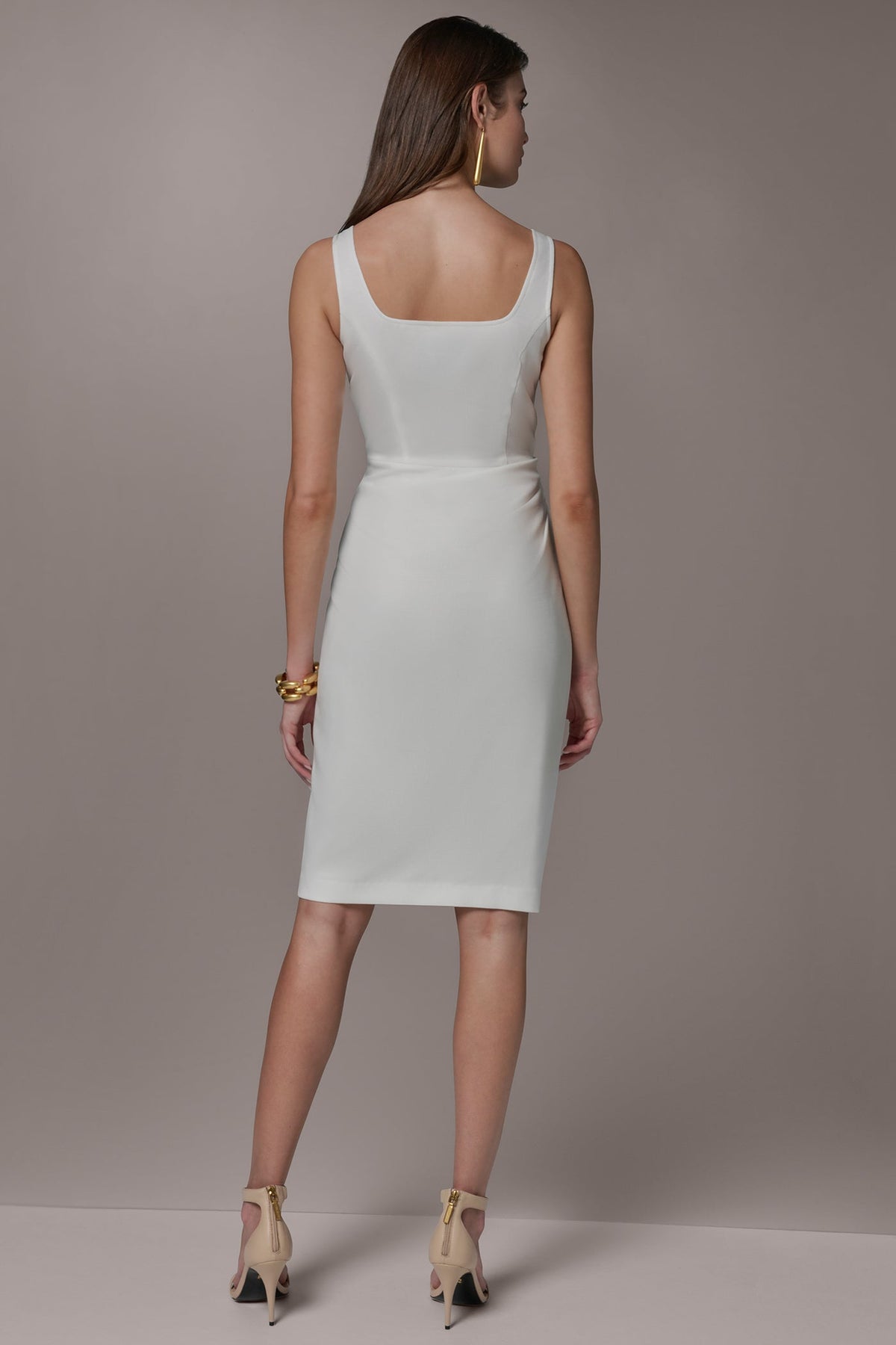 TENCEL WRAP-EFFECT MIDI SHEATH DRESS - Cream