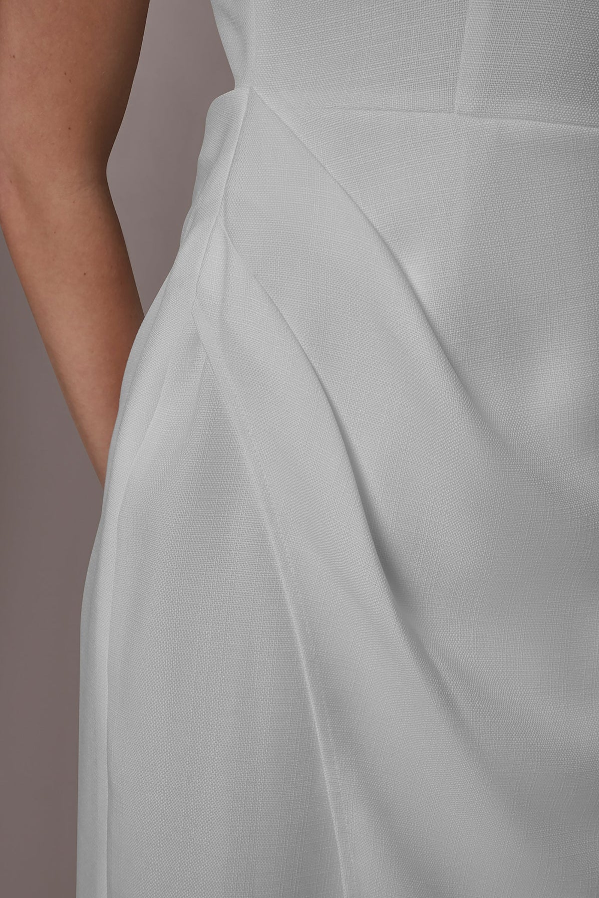 TENCEL WRAP-EFFECT MIDI SHEATH DRESS - Cream
