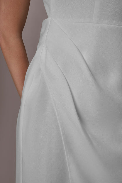 TENCEL WRAP-EFFECT MIDI SHEATH DRESS - Cream