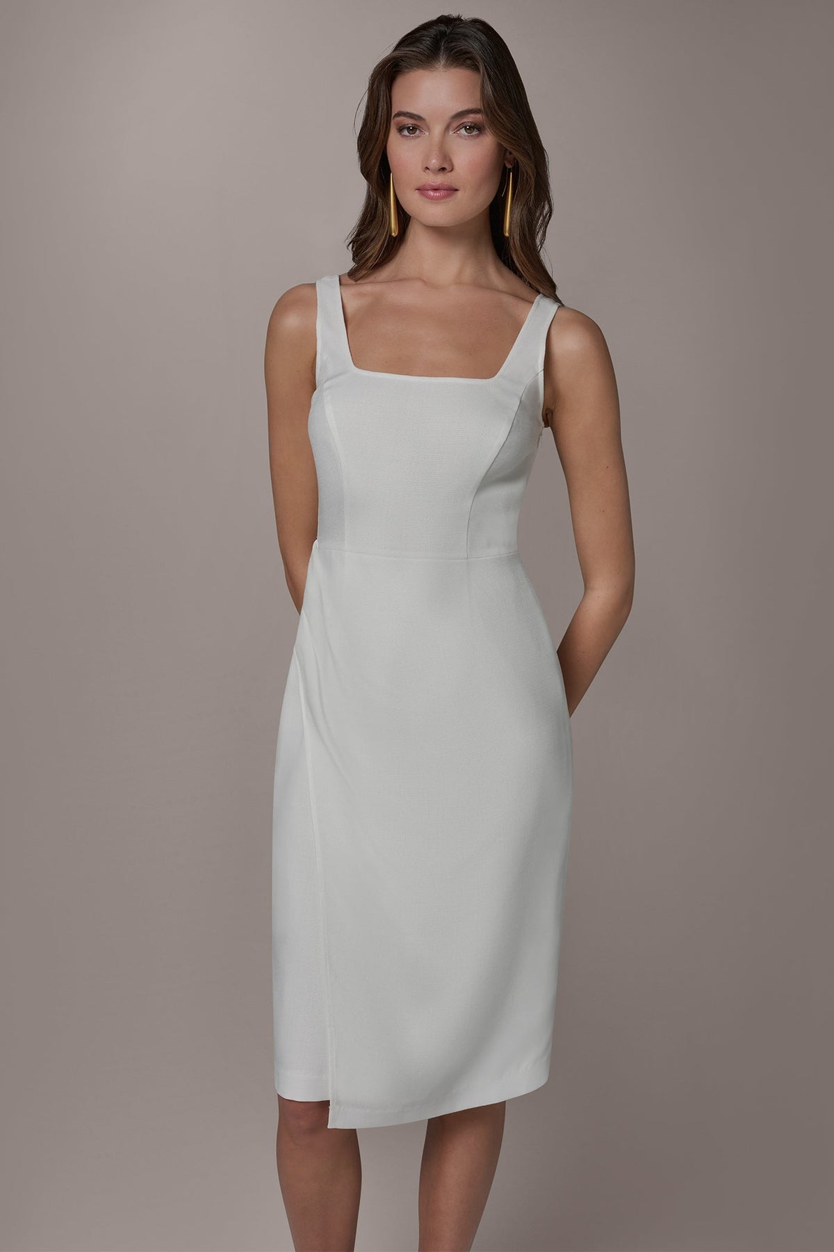 TENCEL WRAP-EFFECT MIDI SHEATH DRESS - Cream