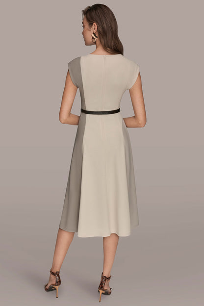 CAP SLEEVE COLOR-BLOCK MIDI DRESS - VAPOR/VELLUM/DRIFTWOOD