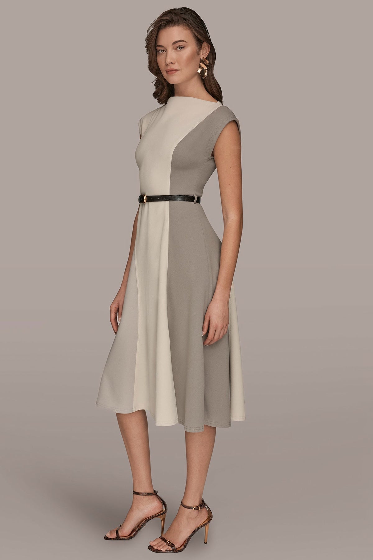 CAP SLEEVE COLOR-BLOCK MIDI DRESS - VAPOR/VELLUM/DRIFTWOOD