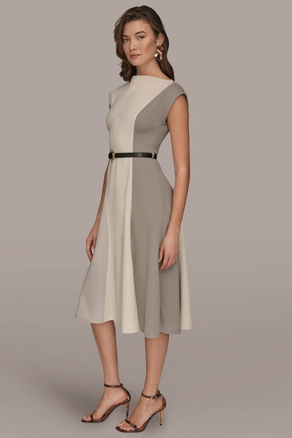 CAP SLEEVE COLOR-BLOCK MIDI DRESS - VAPOR/VELLUM/DRIFTWOOD