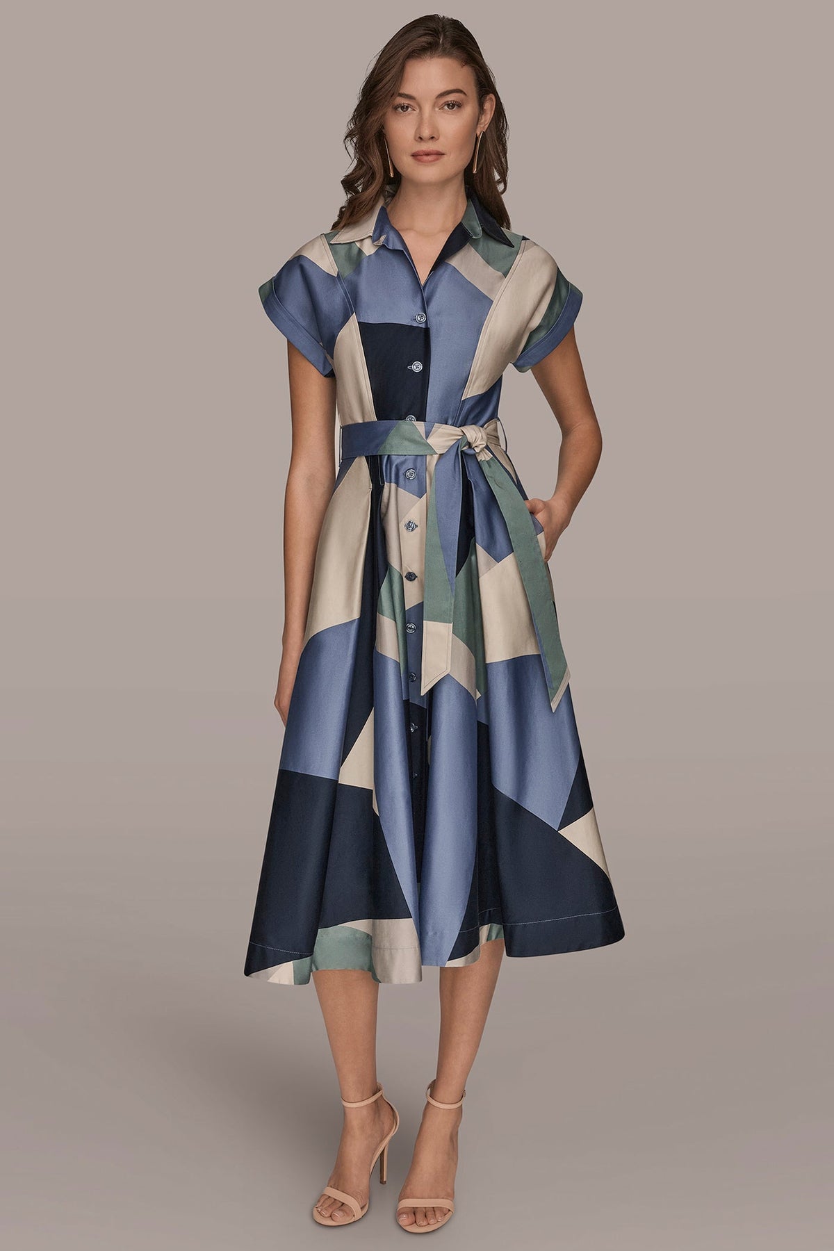 COTTON PRINTED MIDI SHIRT DRESS - TEMPEST MULTI