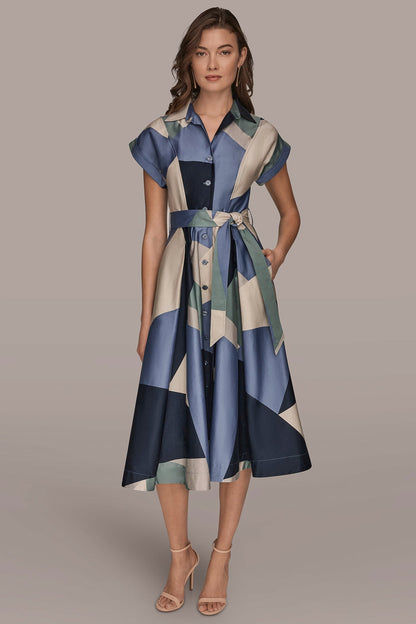 COTTON PRINTED MIDI SHIRT DRESS - TEMPEST MULTI