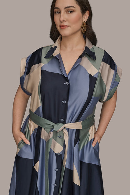 COTTON PRINTED MIDI SHIRT DRESS - TEMPEST MULTI