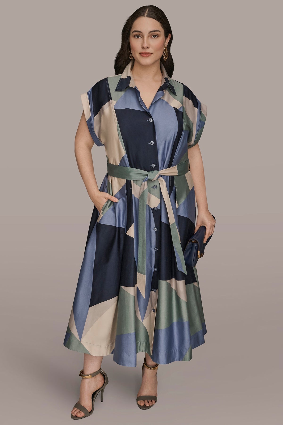 COTTON PRINTED MIDI SHIRT DRESS - TEMPEST MULTI