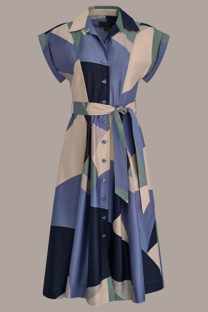 COTTON PRINTED MIDI SHIRT DRESS - TEMPEST MULTI