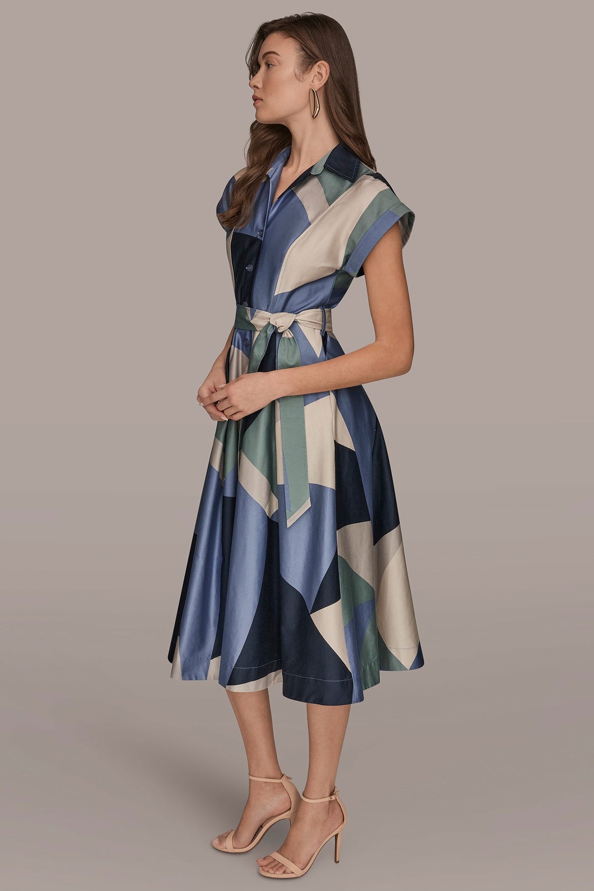 COTTON PRINTED MIDI SHIRT DRESS - TEMPEST MULTI