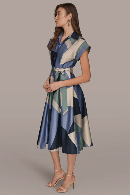COTTON PRINTED MIDI SHIRT DRESS - TEMPEST MULTI