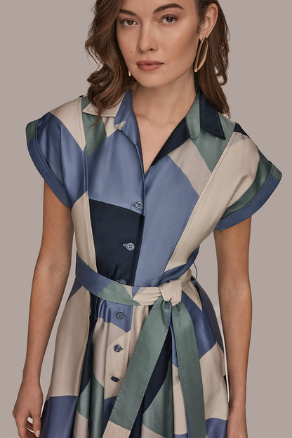 COTTON PRINTED MIDI SHIRT DRESS - TEMPEST MULTI