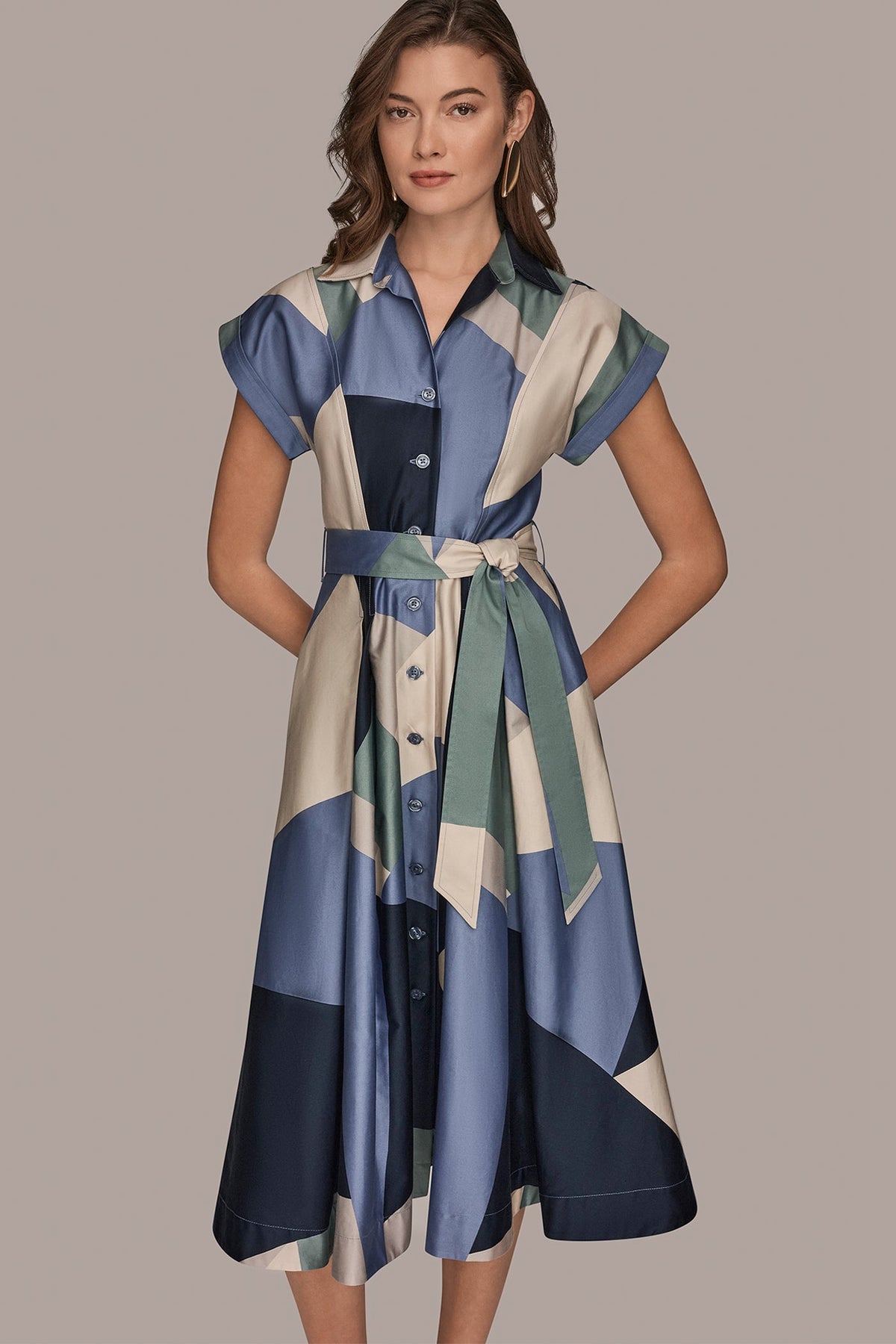 COTTON PRINTED MIDI SHIRT DRESS - TEMPEST MULTI