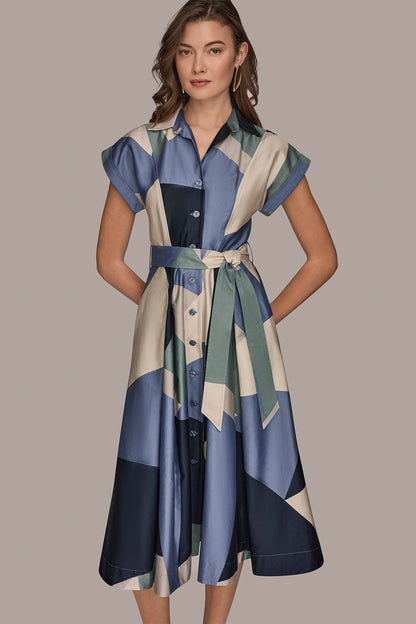 COTTON PRINTED MIDI SHIRT DRESS - TEMPEST MULTI