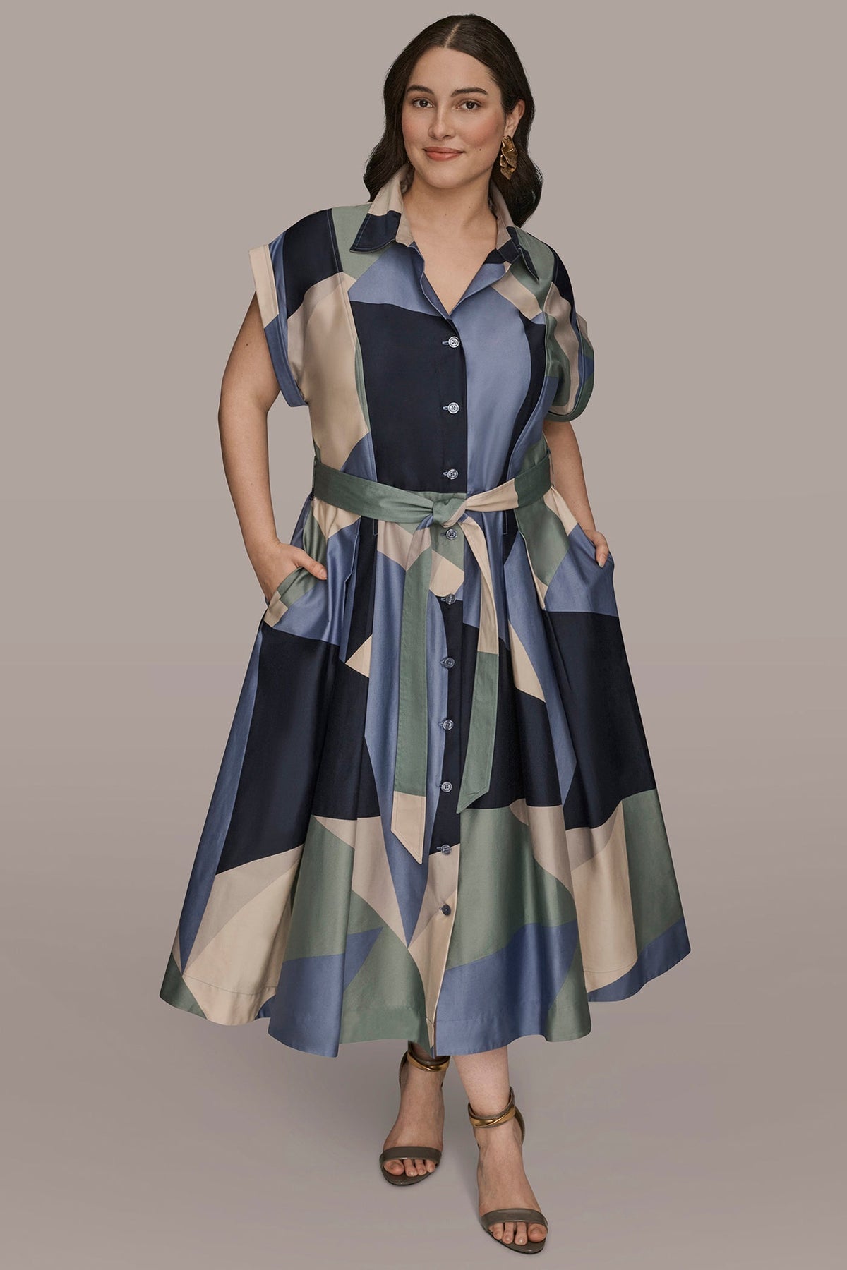 COTTON PRINTED MIDI SHIRT DRESS - TEMPEST MULTI