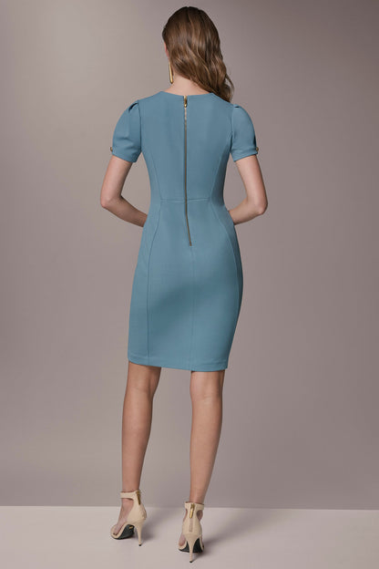 PUFF SLEEVE SHEATH DRESS - Washed Indigo