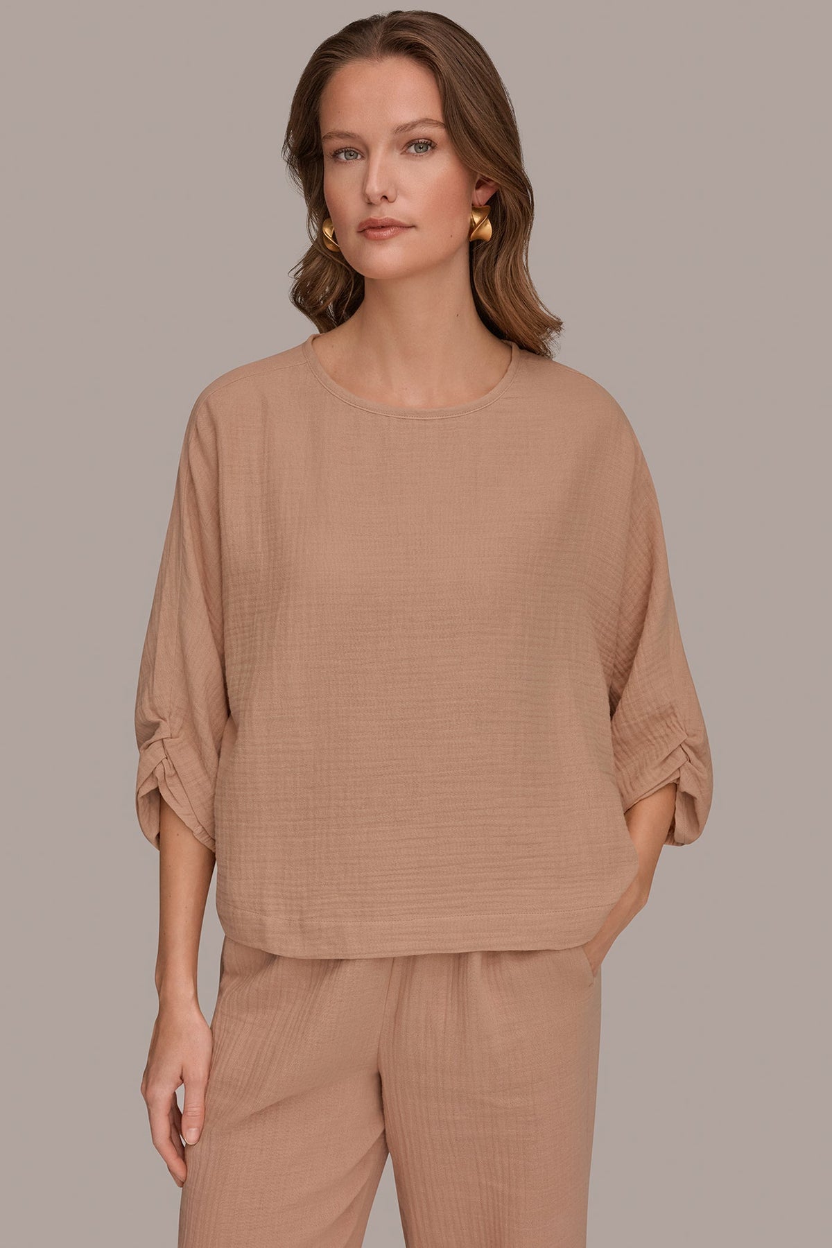 3/4 SLEEVE TWIST CUFF BLOUSE - Umbria