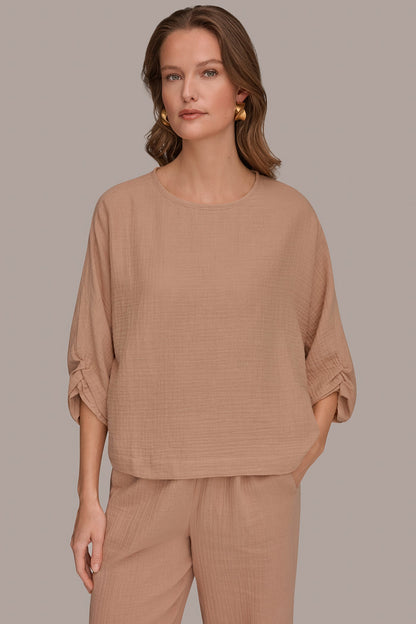 3/4 SLEEVE TWIST CUFF BLOUSE - Umbria