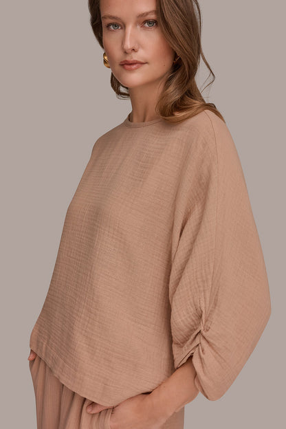 3/4 SLEEVE TWIST CUFF BLOUSE - Umbria