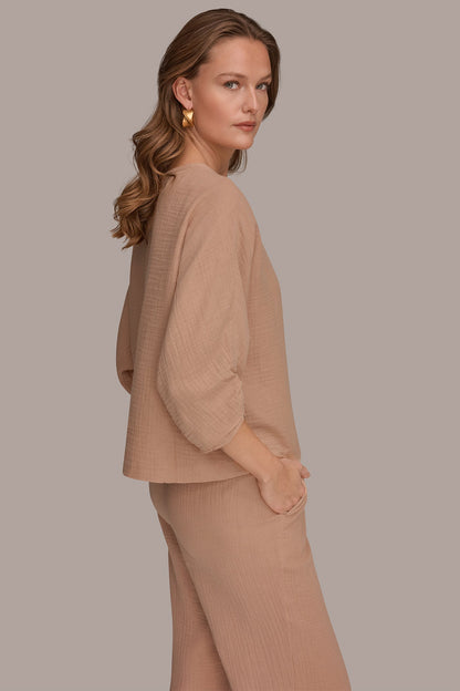 3/4 SLEEVE TWIST CUFF BLOUSE - Umbria