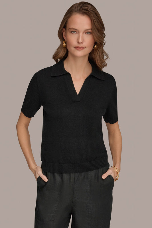 COTTON AND CASHMERE POLO SWEATER - Black