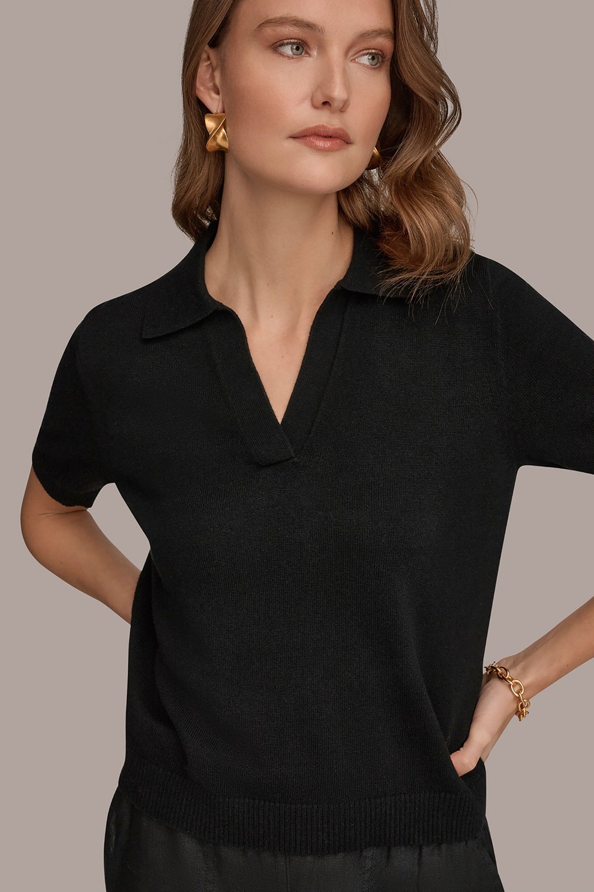 COTTON AND CASHMERE POLO SWEATER - Black