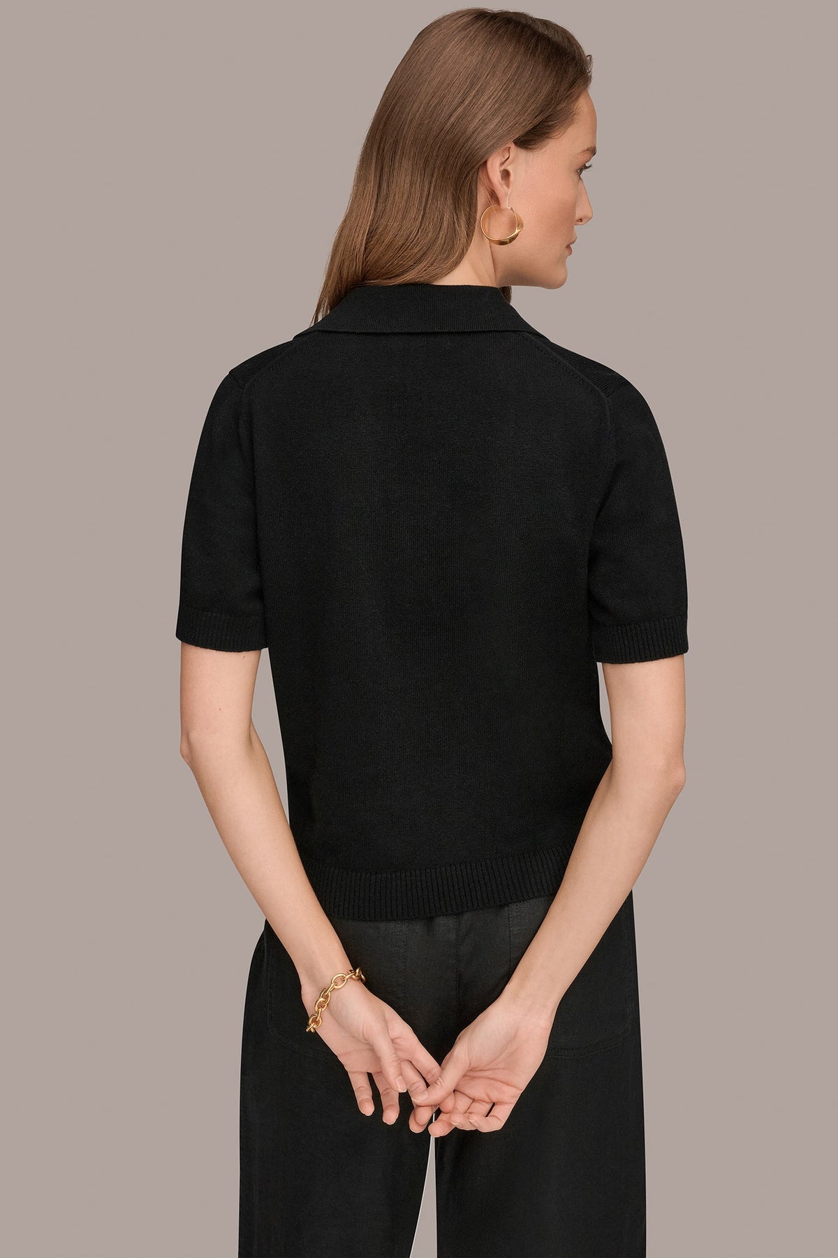 COTTON AND CASHMERE POLO SWEATER - Black