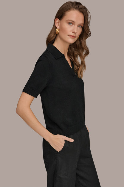 COTTON AND CASHMERE POLO SWEATER - Black