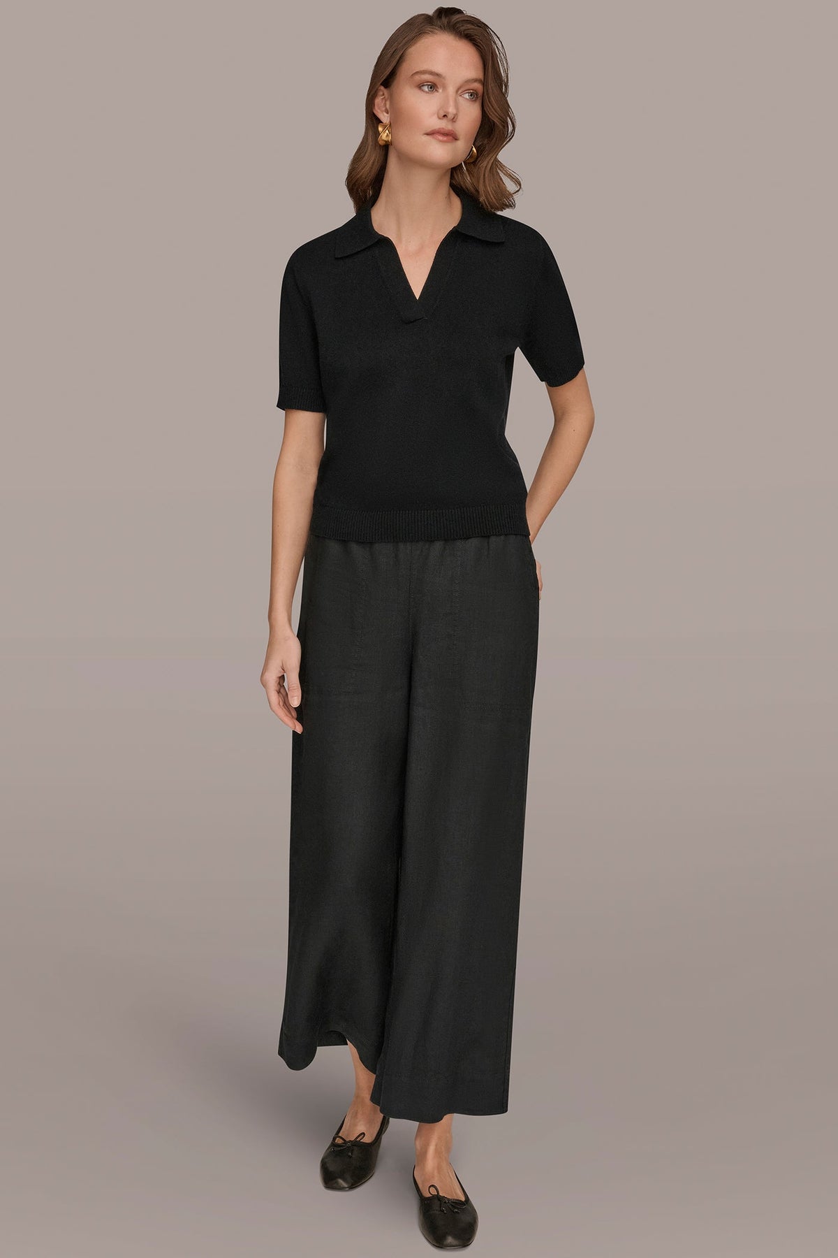 COTTON AND CASHMERE POLO SWEATER - Black