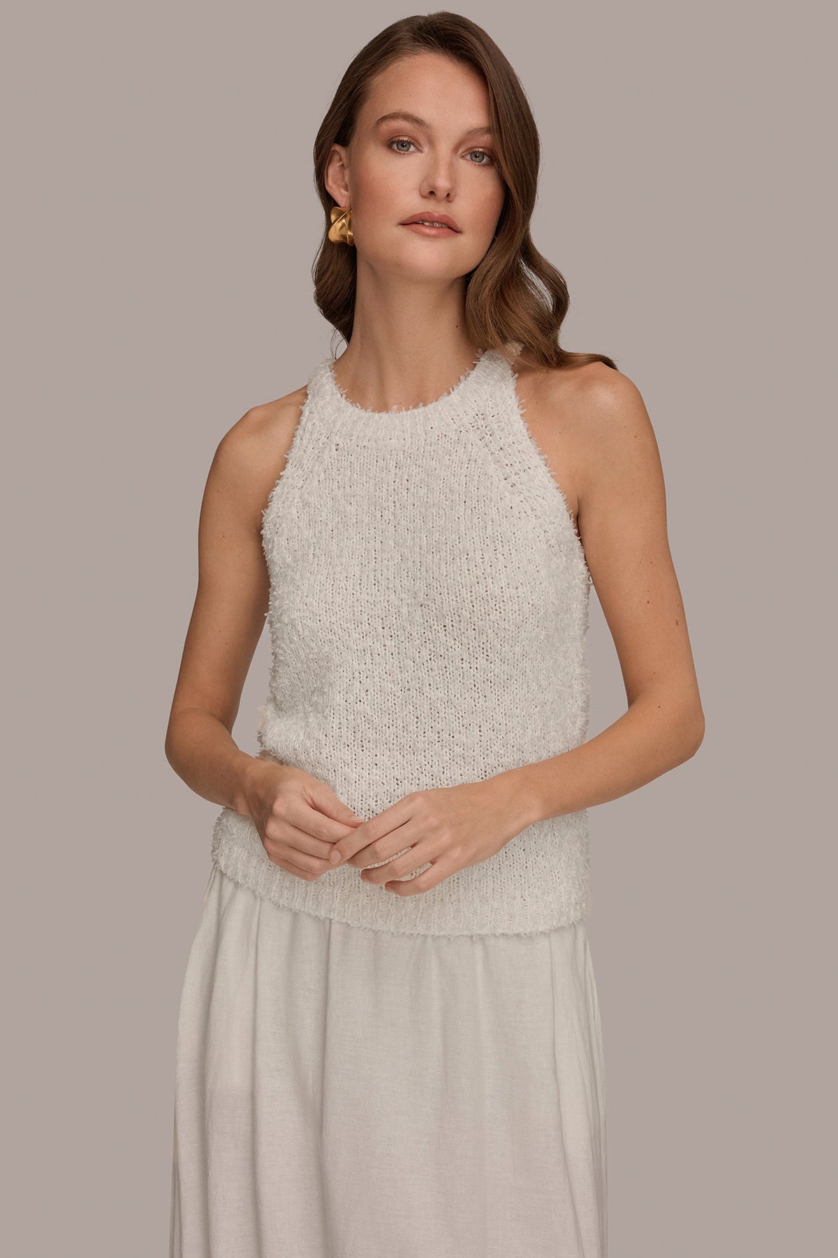 SLEEVELESS HALTER SWEATER TANK - Cream