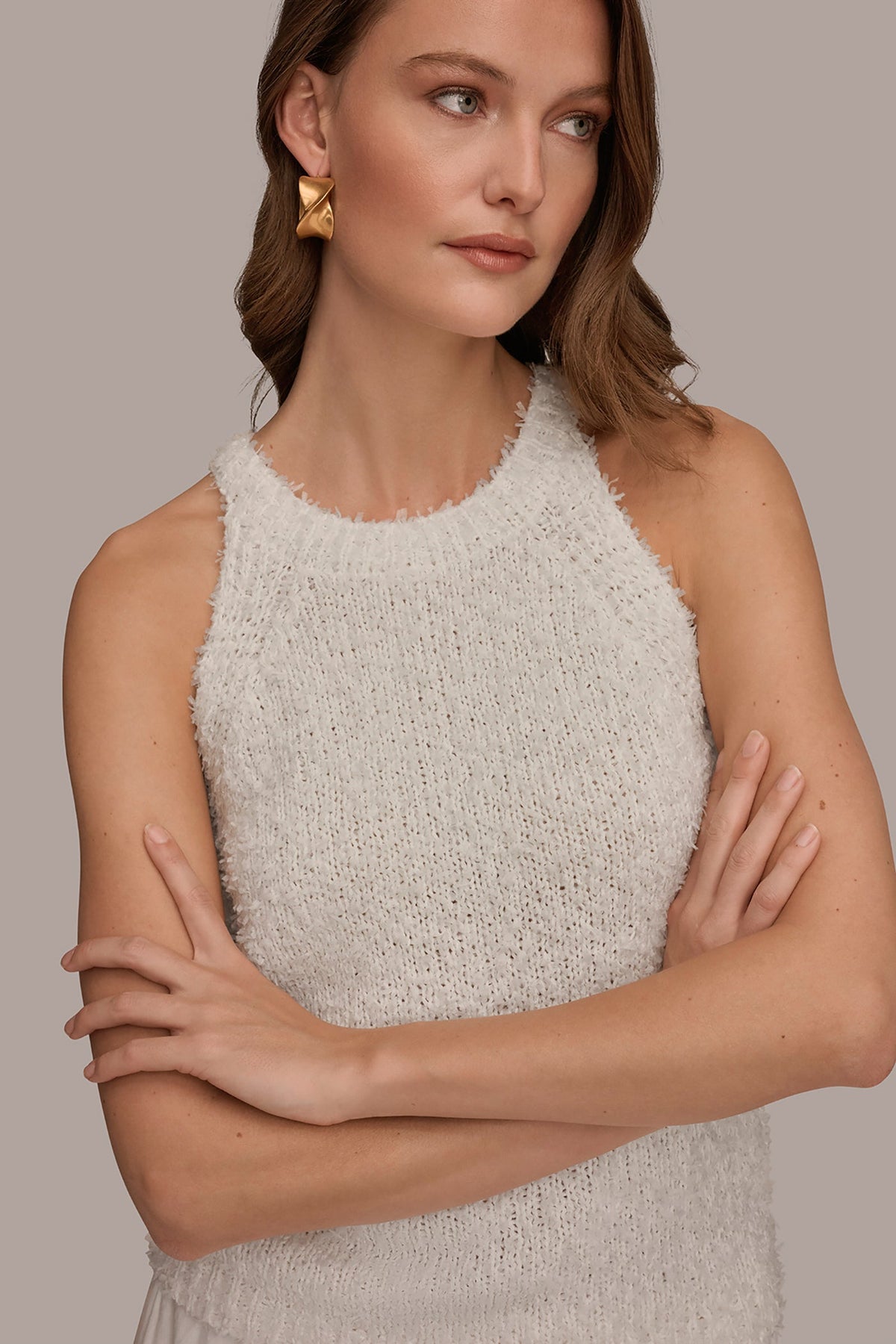 SLEEVELESS HALTER SWEATER TANK - Cream