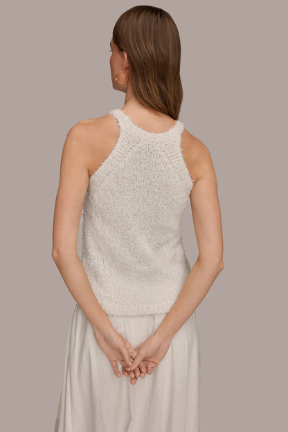 SLEEVELESS HALTER SWEATER TANK - Cream