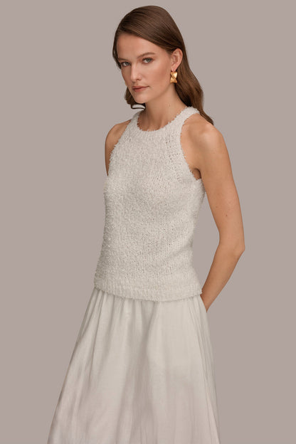 SLEEVELESS HALTER SWEATER TANK - Cream