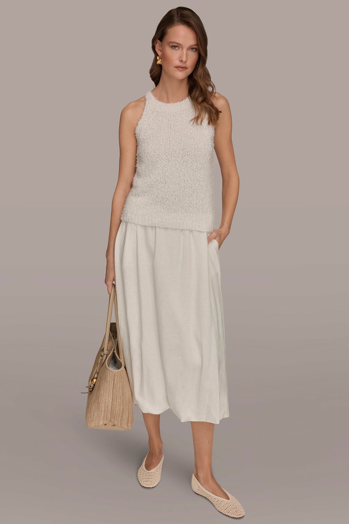 SLEEVELESS HALTER SWEATER TANK - Cream